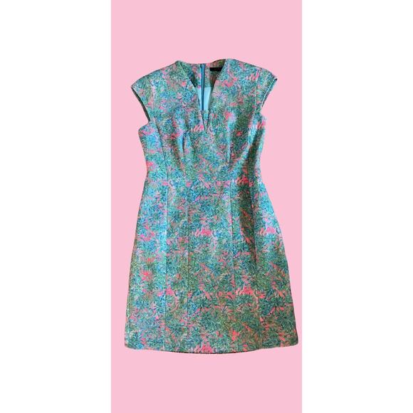 XS Dress Floral Fit & Flare Shoulder Pads Structured! Spring Summer Dress - Picture 4 of 12
